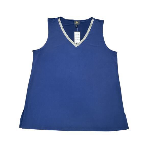 JM Collection Beaded V-Neck Sleeveless Blouse XXL Navy Blue - Picture 3 of 6